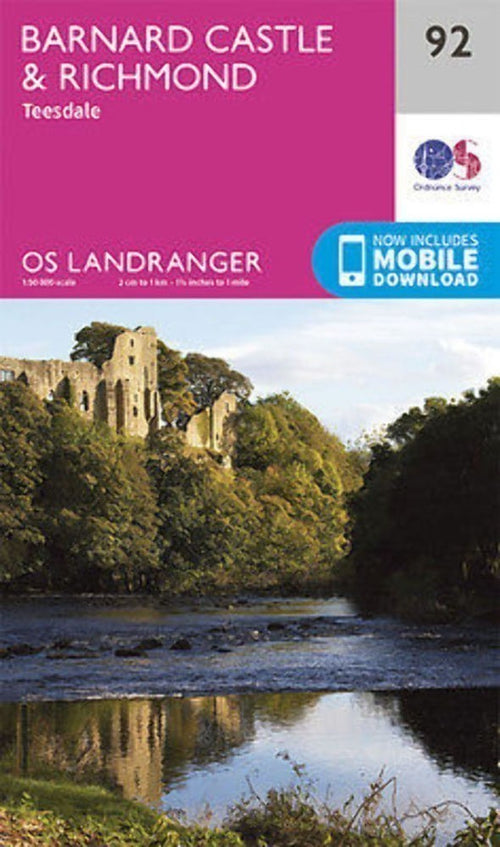 Barnard Castle and surrounding area Landranger Map 92 Ordnance Survey Latest 