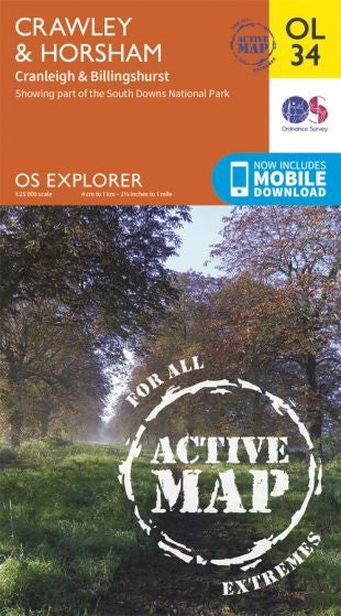Explorer Active Map  OL 34  Crawley & Horsham OS OL34 lAMINATED