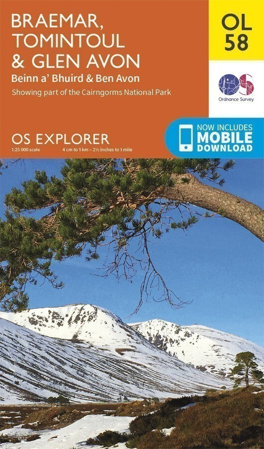 BRAEMAR, TOMINTOUL & GLEN AVON Ordnance Survey Explorer Map OL 58