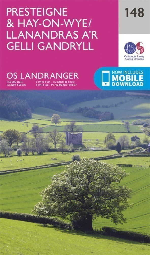 Presteigne Hay on Wye Llanandras ar Gelli Gandryll Landranger Map 148 OS Latest 