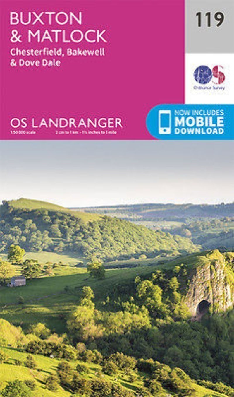 Buxton & Matlock Chesterfield Bakewell Dove Dale Landranger Map 119 OS Latest 