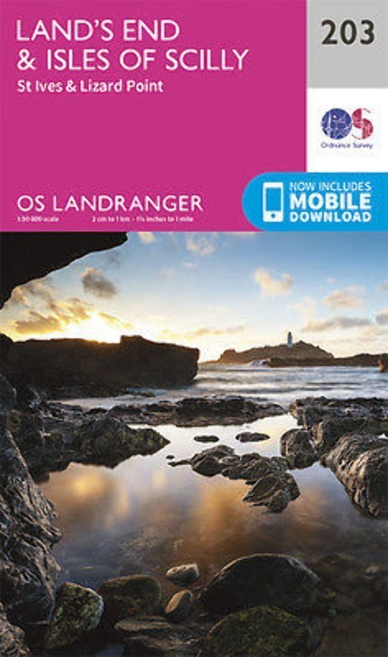 Land’s End & Isles of Scilly St Ives Lizard Point Landranger Map 203 OS Latest 