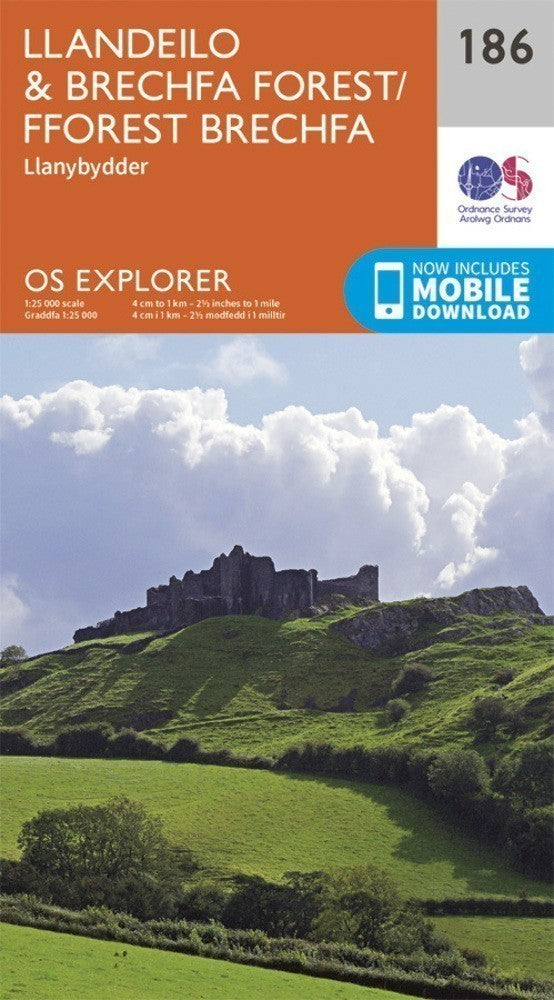 Llandeilo and Brechfa Forest 186 Explorer Map Ordnance Survey With Digital